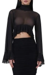 Afrm Pru Mesh High-low Crop Top In Noir