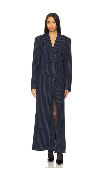 Afrm Quinn Fitted Maxi Blazer Coat In Dark Wash