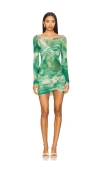 Afrm Ramsey Snakeskin Print Long Sleeve Minidress In Green