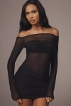 Afrm Ramsey Off-the-shoulder Long-sleeve Mesh Mini Dress