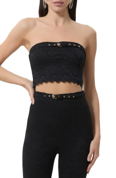 Afrm Remy Strapless Lace Crop Top In Black