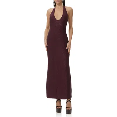 Afrm Rhinestone Halter Open Back Cocktail Dress In Multi