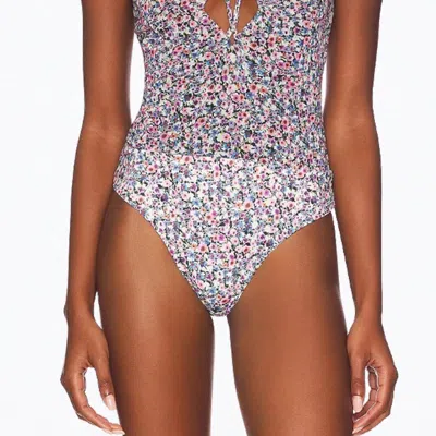 Afrm Rianne Cutout Stretch-mesh Halterneck Bodysuit In Summer Multi Ditsy