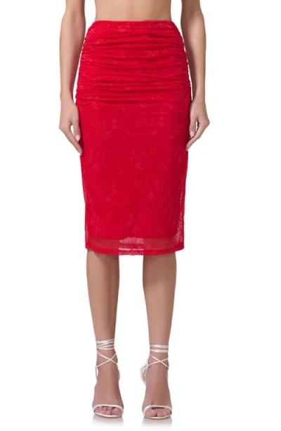 Afrm Riley Lace Pencil Skirt In Risky Red