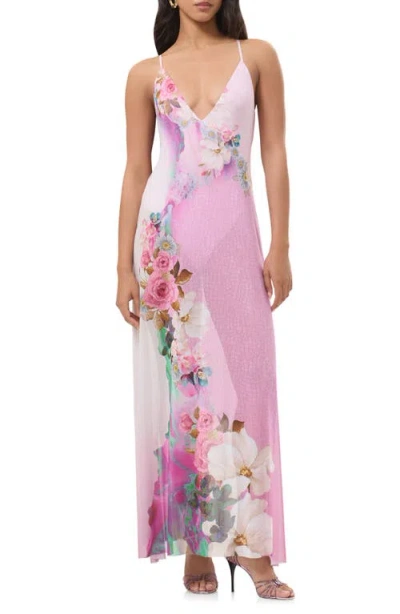 Afrm Rivka Sheer Maxi Dress In Pink