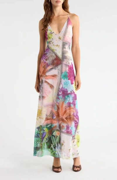 Afrm Romy Postcard Print Mesh Slipdress In Multi