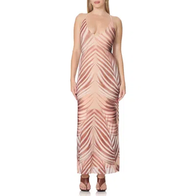 Afrm Romy Print Mesh Slipdress In Brown