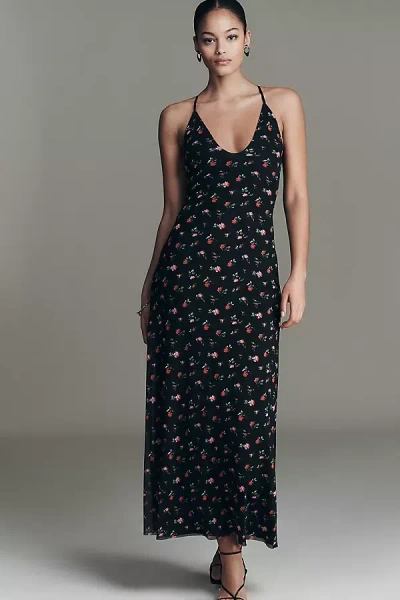 Afrm Romy Scoop-neck Mesh Midi Dress In Black