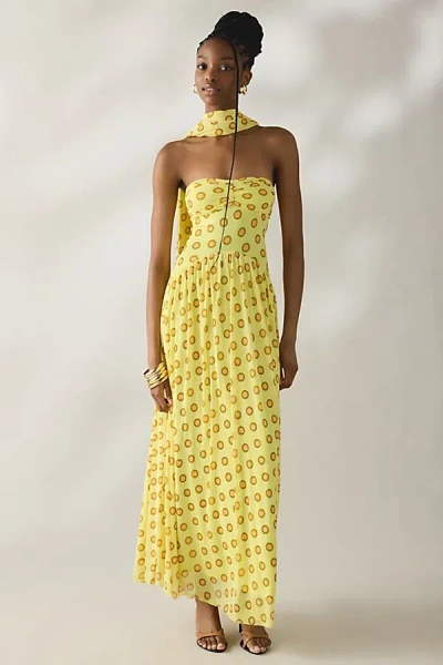 Afrm Rori Sculpted Waist Maxi Dress With Scarf In Yellow