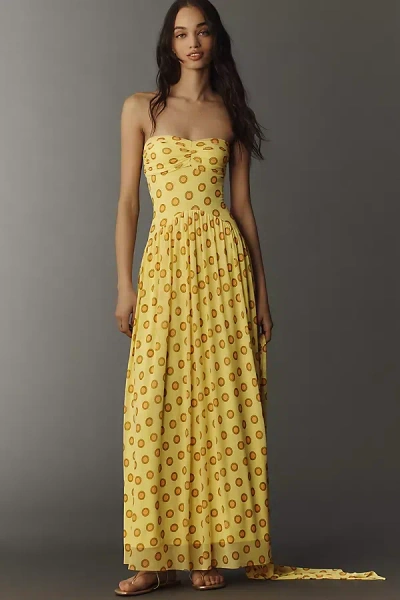 Afrm Rori Strapless Midi Dress In Yellow