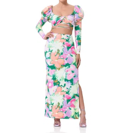 Afrm Ryleigh Hi Waist Maxi Side Slit Skirt In Spring Blossom In Multi