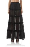 Afrm Sabina Clip Dot Tiered Maxi Skirt In Black