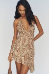 Afrm Sabrina Halter V-neck Mini Dress In Brown