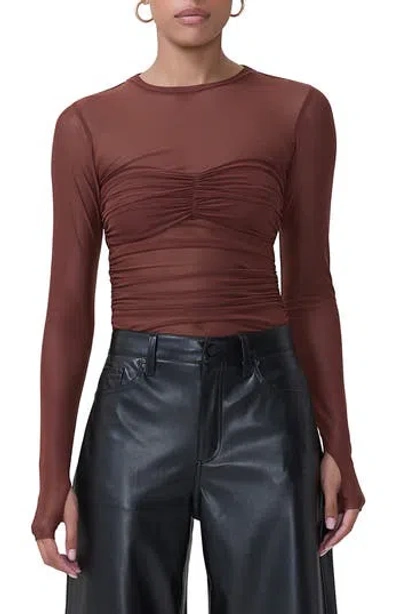 Afrm Sandrine Long Sleeve Mesh Top In Brown