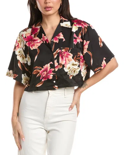Afrm Santorini Crop Satin Shirt In Black