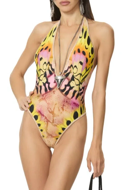 Afrm Sardina One-piece Swimsuit In Gold