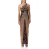 Afrm Savoy Stripe One-shoulder Maxi Dress In Caramel Animal