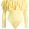 Afrm Saylor Ruffle Detail Off The Shoulder Bodysuit In Buttercup