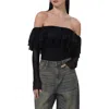 Afrm Saylor Ruffle Detail Off The Shoulder Bodysuit In Noir