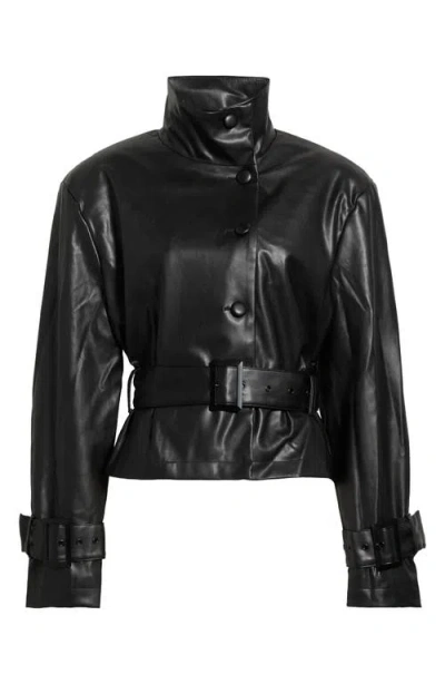 Afrm Scarlette Faux Leather Funnel Neck Belted Bomber Co-ord In Black