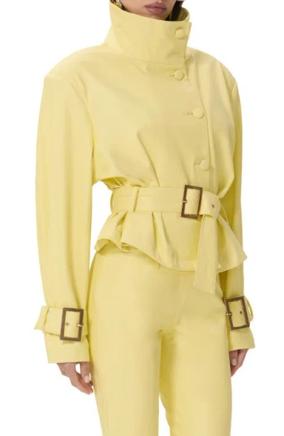 Afrm Scarlette Belted Faux Leather Jacket In Yellow