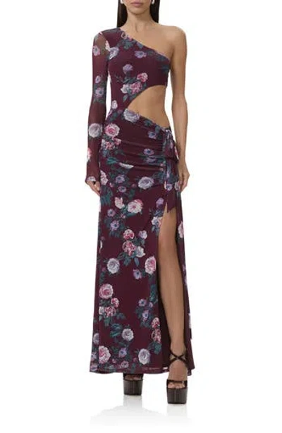 Afrm Shai Cutout One-shoulder Maxi Dress In Burgundy