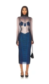 Afrm Shailene Long Sleeve Turtleneck Mesh Dress In Ornate Navy