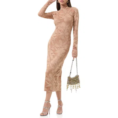 Afrm Shailene Floral Lace Long Sleeve Midi Dress In Pink