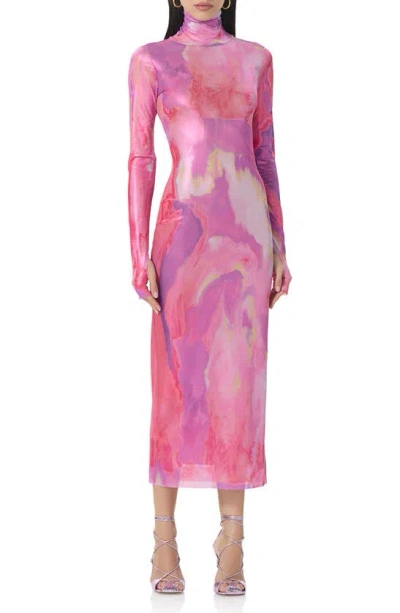Afrm Shailene Foil Long Sleeve Dress In Painted Orchid