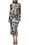 Afrm Shailene Long Sleeve Body-con Midi Dress In Multi