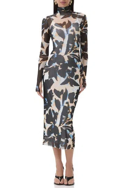 Afrm Shailene Long Sleeve Body-con Midi Dress In Multi