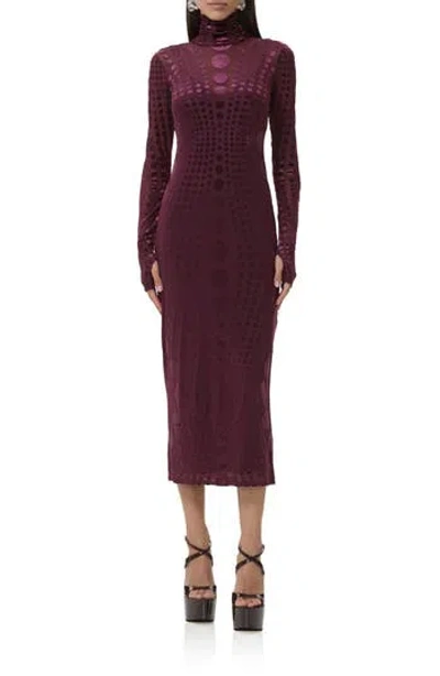 Afrm Shailene Long Sleeve Burnout Velvet Dress In Purple