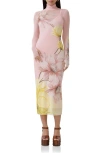 Afrm Shailene Long Sleeve Mesh Dress In Coral Bloom