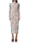 Afrm Shailene Long Sleeve Mesh Dress In Placement Fog