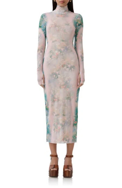 Afrm Shailene Long Sleeve Mesh Dress In Placement Fog