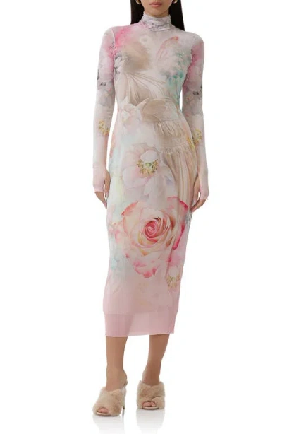 Afrm Shailene Long Sleeve Mesh Dress In Spring Statue