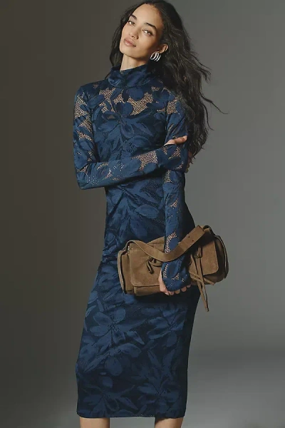 Afrm Shailene Long-sleeve Mock-neck Maxi Dress In Blue