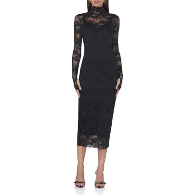 Afrm Shailene Long Sleeve Turtleneck Lace Dress In Noir