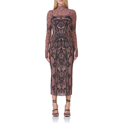 Afrm Shailene Long Sleeve Turtleneck Mesh Dress