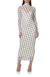 Afrm Shailene Mesh Bodycon Dress In Birch Dot