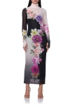 Afrm Shailene Long Sleeve Turtleneck Mesh Dress In Color Block Floral