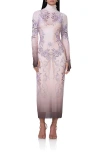 Afrm Shailene Long Sleeve Turtleneck Mesh Dress In Lilac Tattoo