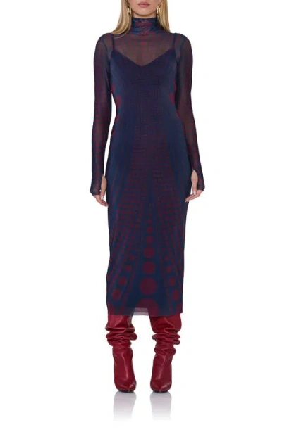 Afrm Shailene Long Sleeve Turtleneck Mesh Dress In Navy Illusion