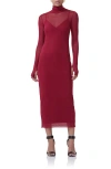 Afrm Shailene Long Sleeve Turtleneck Mesh Dress In Rhubarb