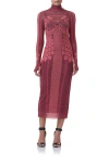 Afrm Shailene Long Sleeve Turtleneck Mesh Dress In Rouge Gilded Rose