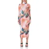 Afrm Shailene Long Sleeve Turtleneck Mesh Dress In Spice Watercolor