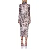 Afrm Shailene Long Sleeve Turtleneck Mesh Dress In Warm Beige/black Leopard