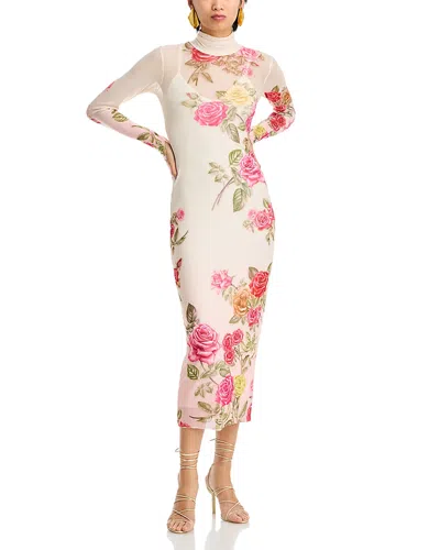 Afrm Shailene Long Sleeve Turtleneck Midi Dress In Falling Rose