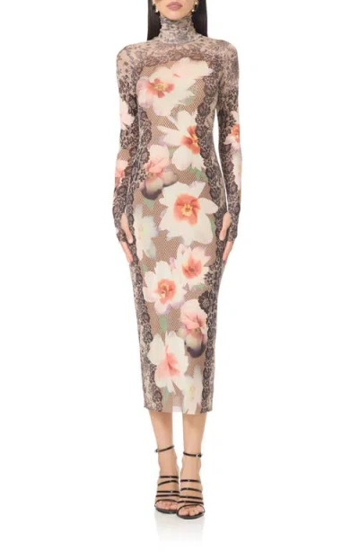 Afrm Shailene Midi Dress In Lace Floral Mix