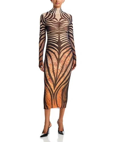 Afrm Shailene Mock Neck Mesh Midi Dress In Yellow